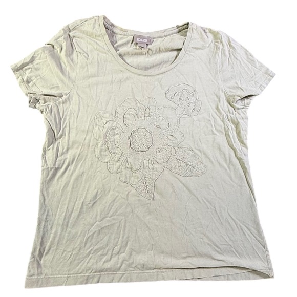 Chico's Tops - Chicos Size 2 T Shirt Top Olive Green Floral Applique Short Sleeve Cotton